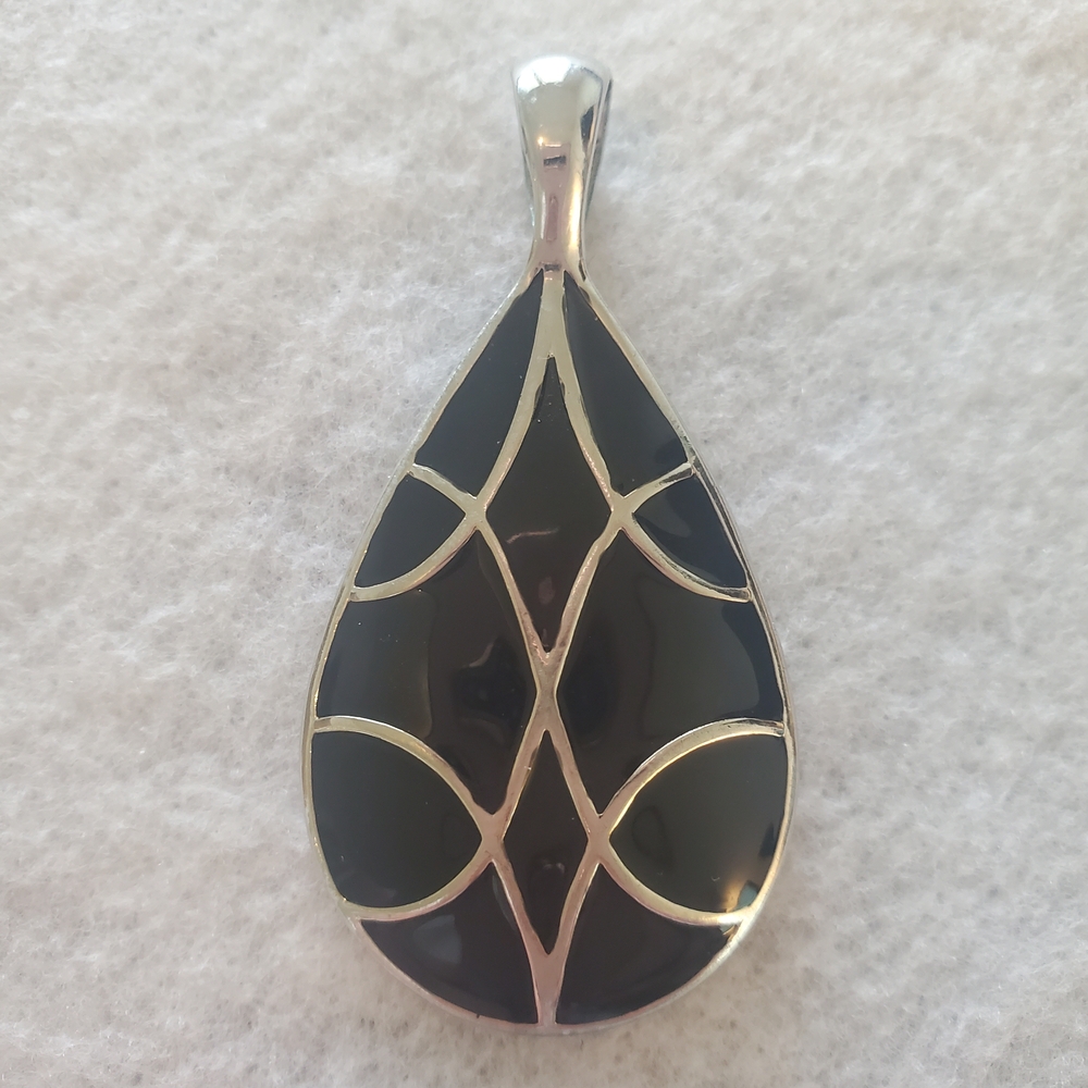 Lia Sophia Pendant, Black and Silver Teardrop